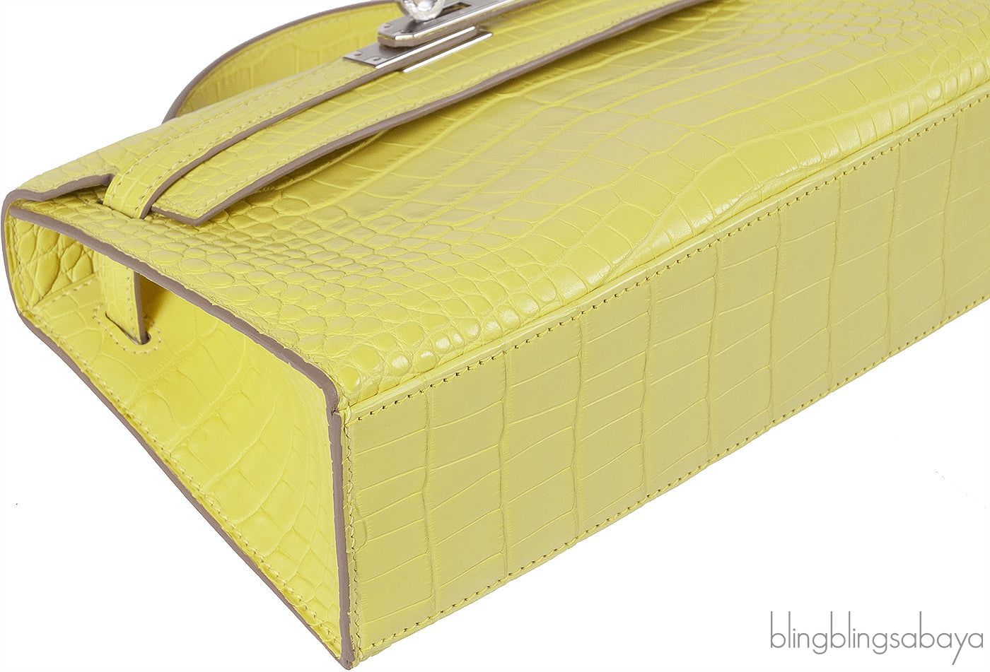 HERMES Kelly Pochette Matte Lime Alligator PHW