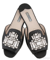 Black Crocodile Print Open Toe Slide