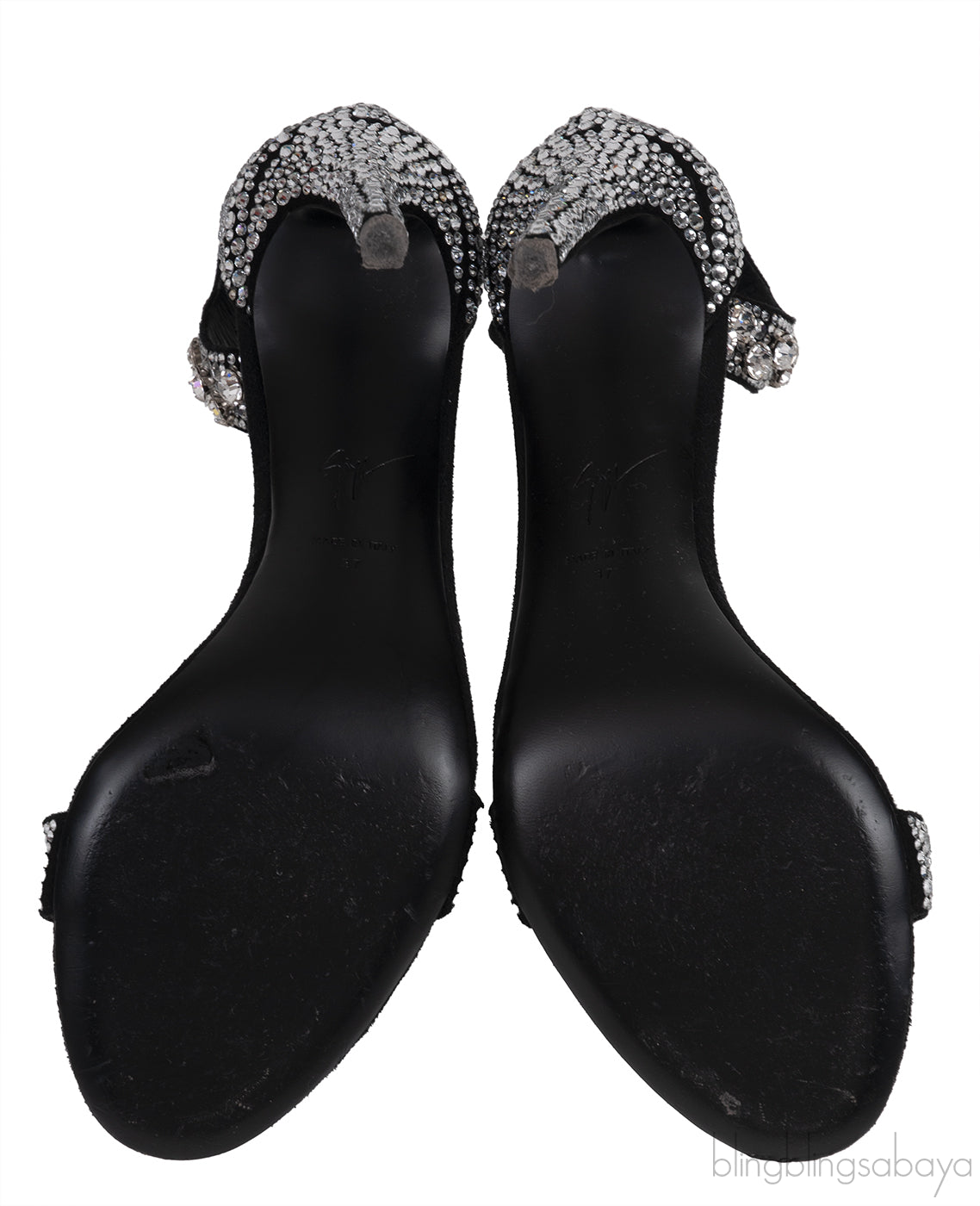 Black Suede Crystal Sandals