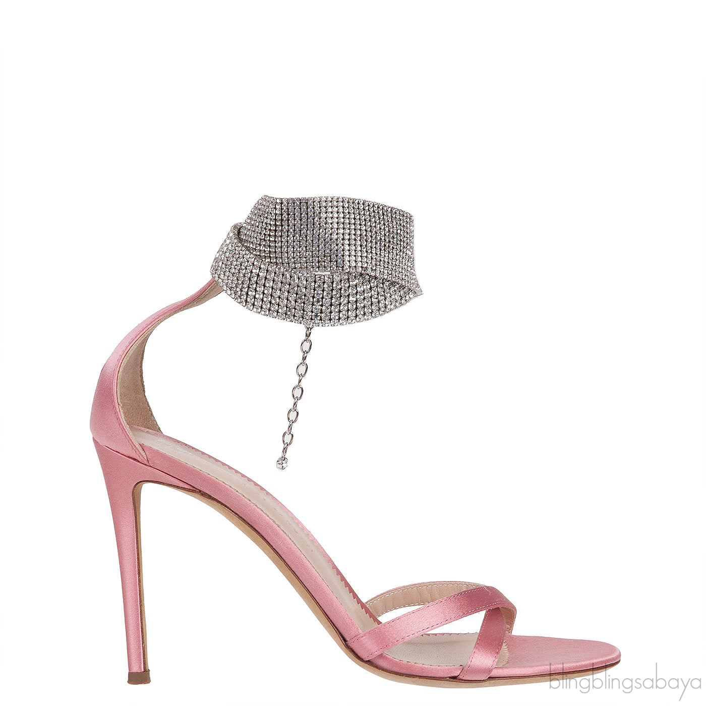 Light Pink Satin Crystal Embellished Sandals