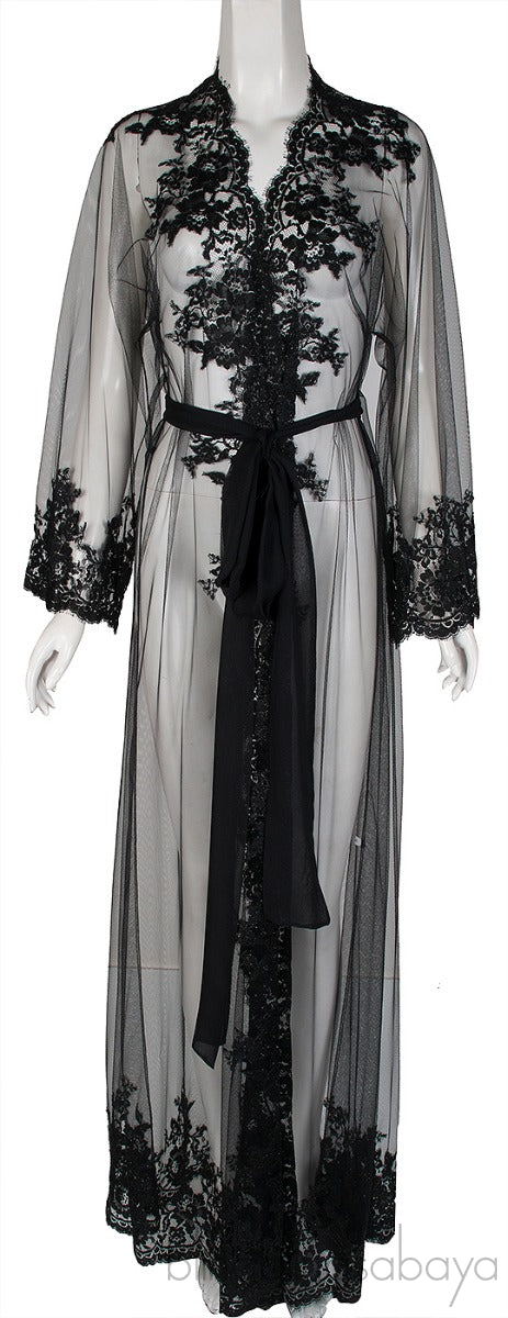 Black Mesh Lace Trim Robe