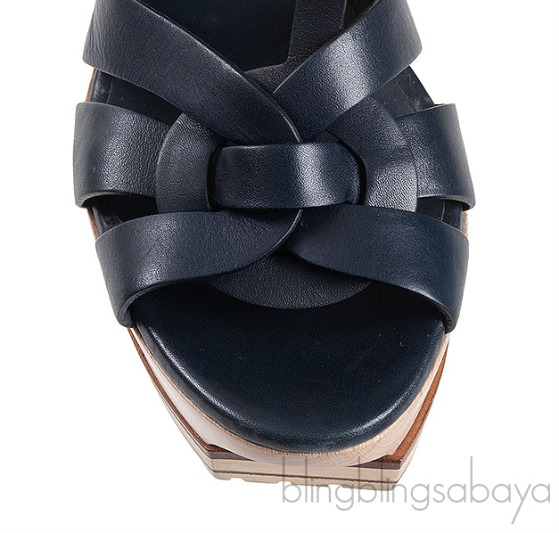 Yves Saint Laurent Blue Leather & Wood Heels Tribute
