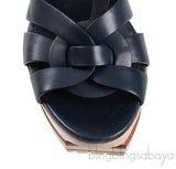Yves Saint Laurent Blue Leather & Wood Heels Tribute