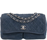 Blue Nubuck Quilted Flap Bag