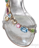 Rene Caovilla Metallic Silver Crystal Embellished Sandals