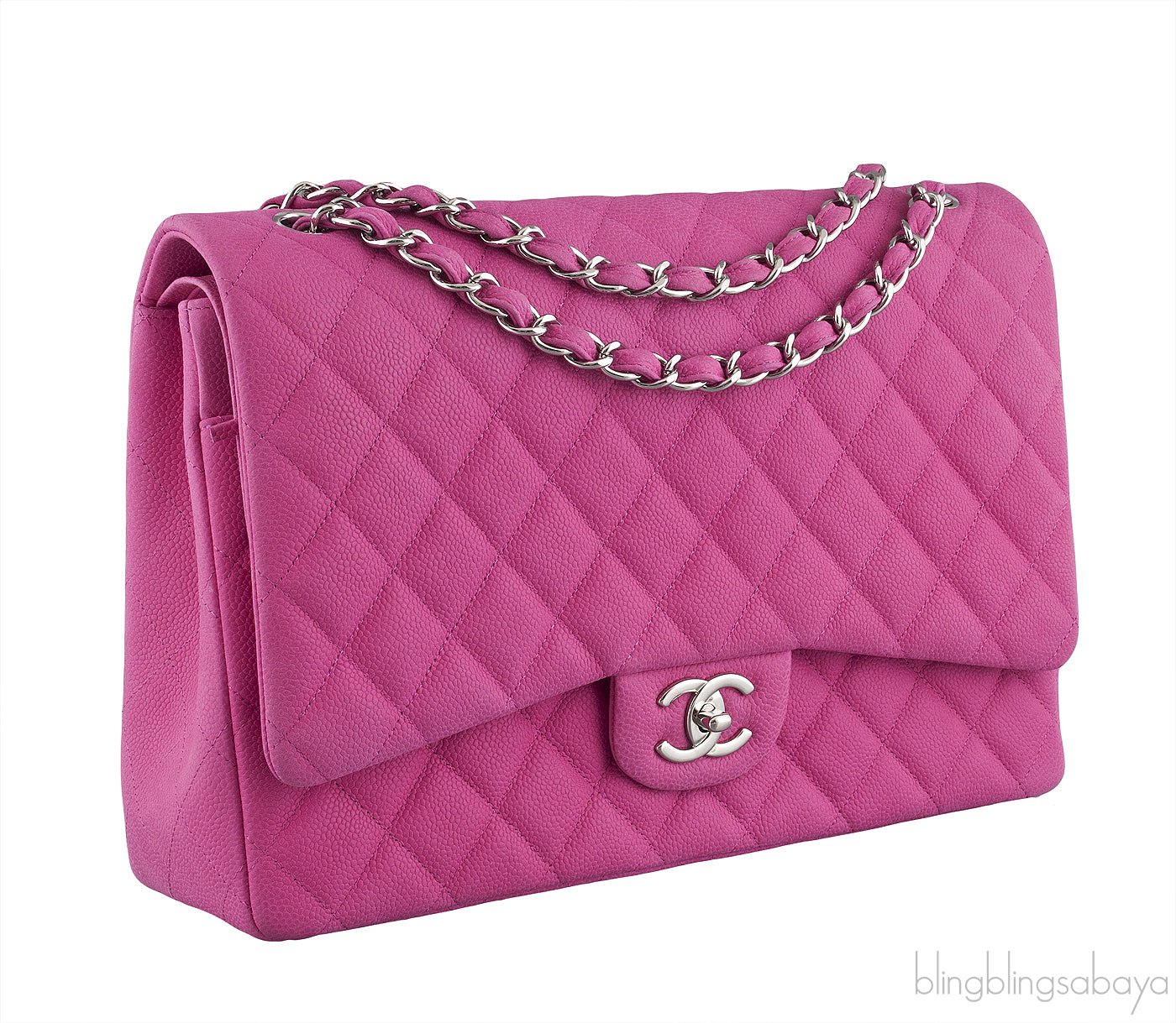 Fuchsia Pink Caviar Maxi Flap Bag
