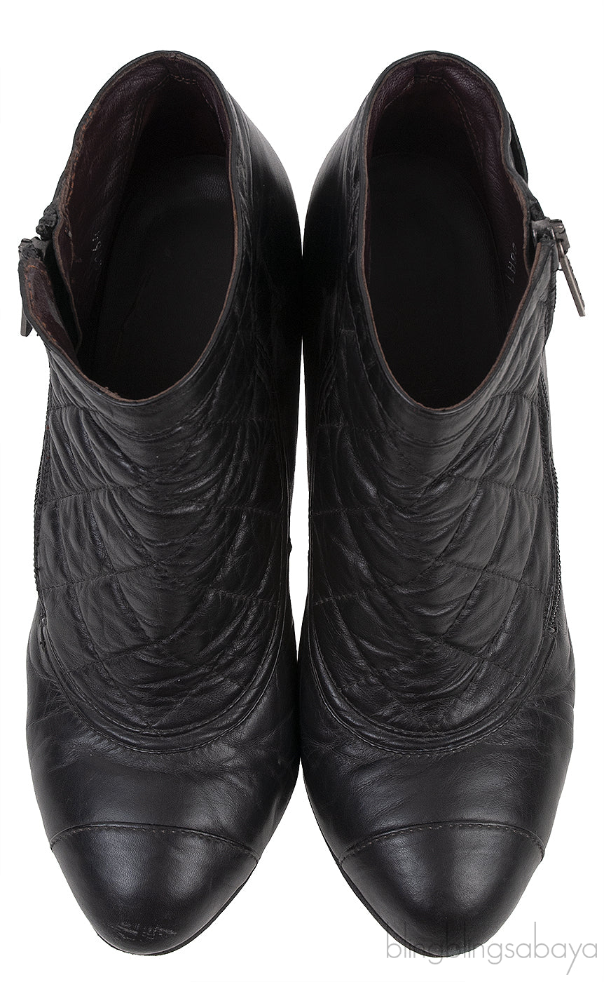 Black Mix Quilted Leather Ankle Boots