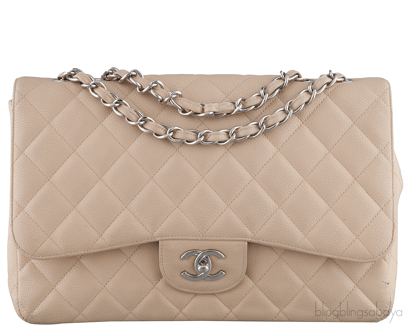 Beige Caviar Jumbo Flap Bag