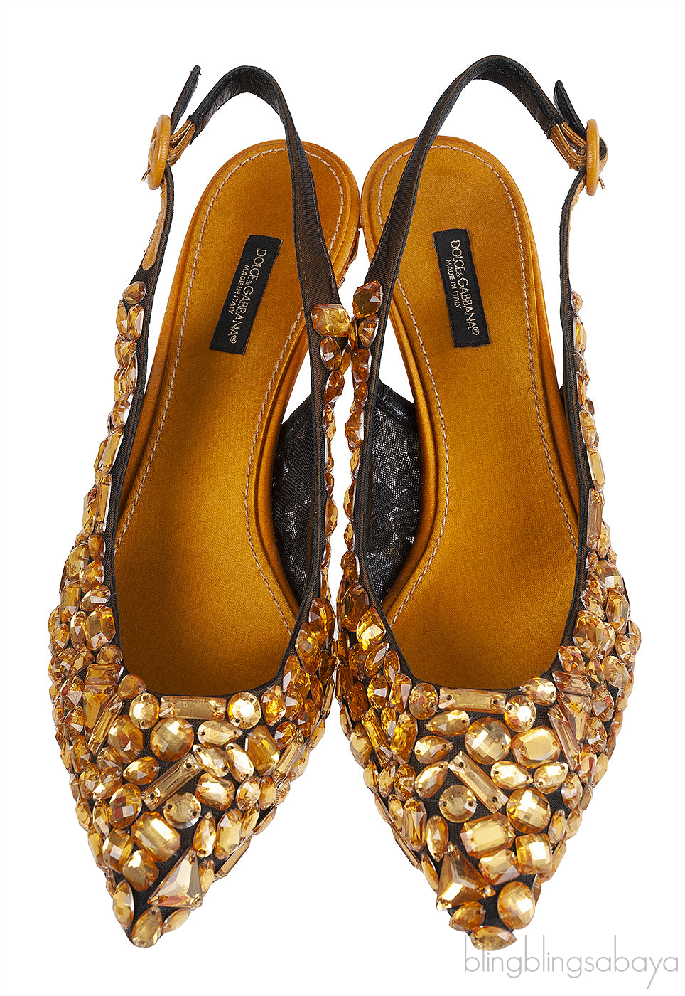 Dolce & Gabbana Yellow Mustard Crystal Slingback Heels