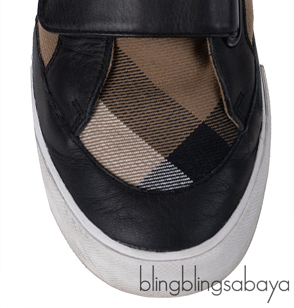 Burberry Kids Nova Check Print Strap Leather Sneakers