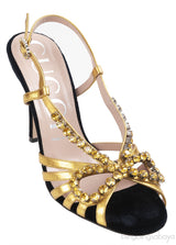 Black/Gold Velvet Nappa Crystal Zephyra Slingback Heels