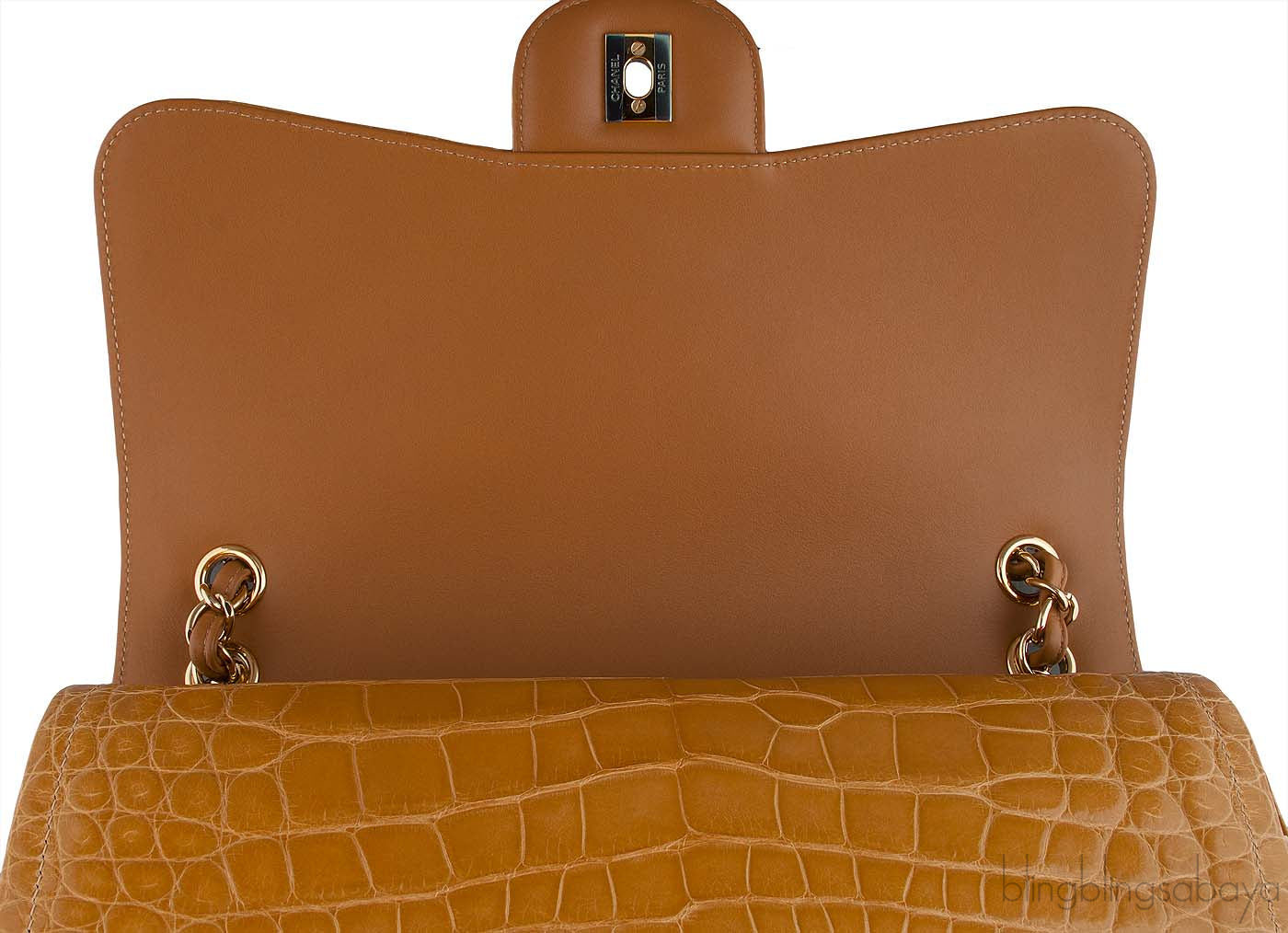 Camel Brown Crocodile Jumbo Flap Bag