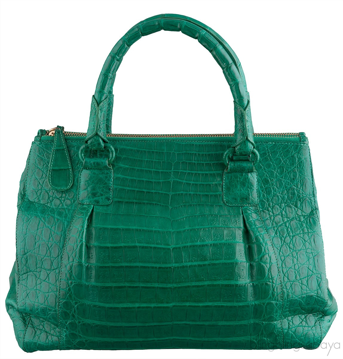 Green Double Zip Crocodile Tote Bag