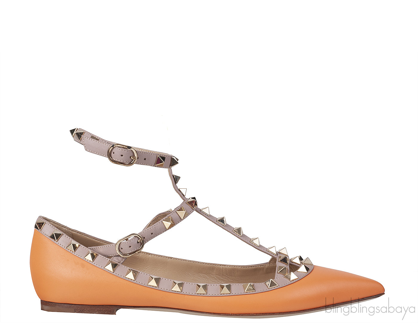 Orange Matte Rockstud Flat Ballerina