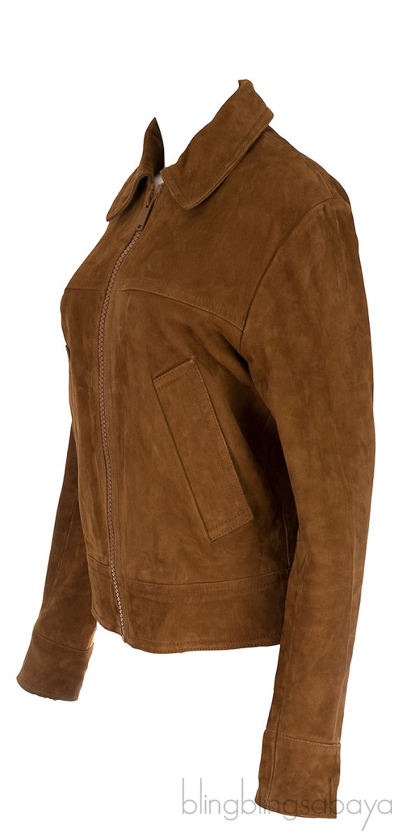 Brown Suede Bomber Jacket