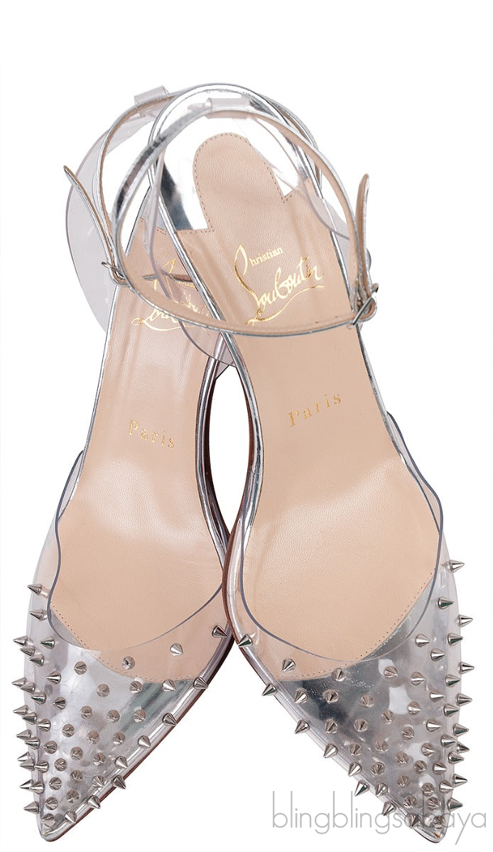 Spikoo Silver PVC Slingback Heels
