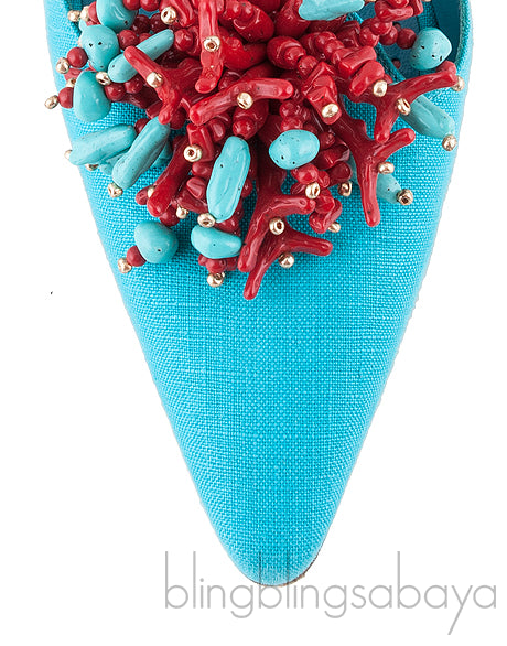 Teal Vorga Beaded Slide Sandals