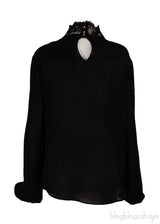 Emilio Pucci Black Silk Lace Trim Shirt & Black Lace Maxi Skirt M