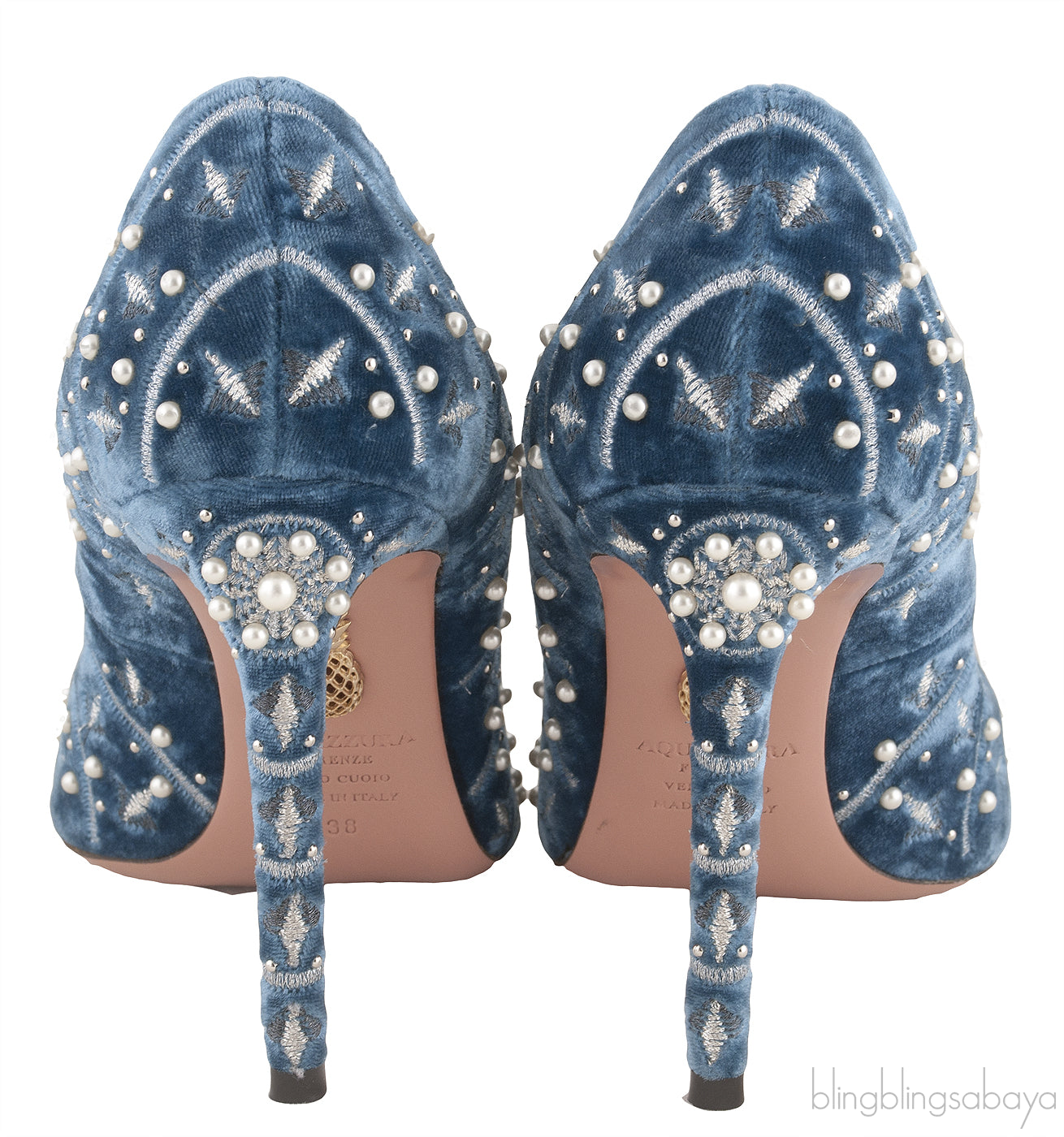 Pearl Embroidered Velvet Heels