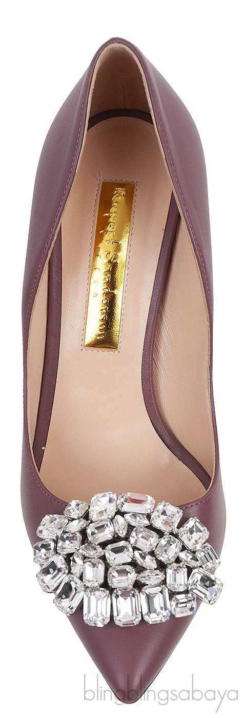 Plum Crystal Embellished Vamp Heels