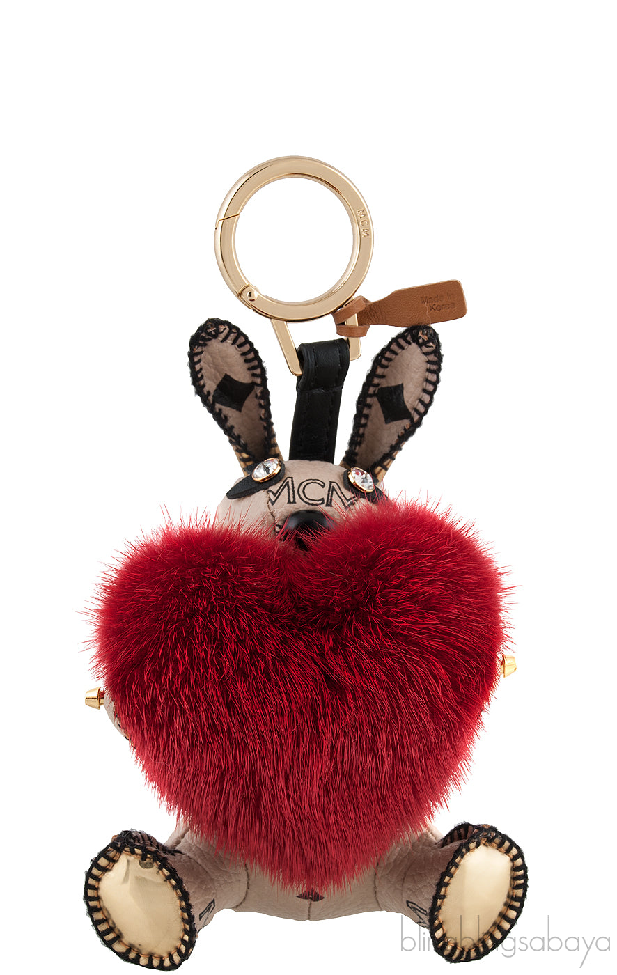 Printed Rabbit Heart Fur Charm