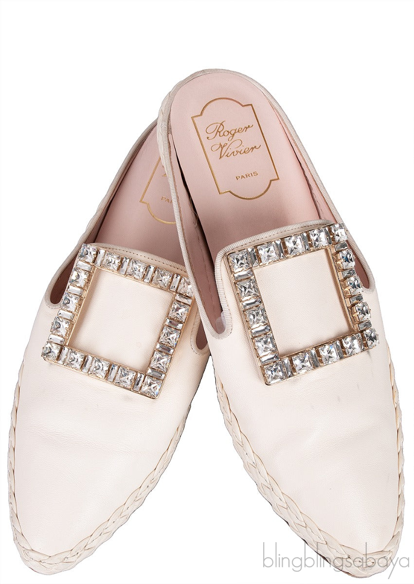 Off-white Crystal Flat Mule