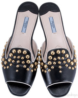Studs Black Saffiano Open Toe Slide