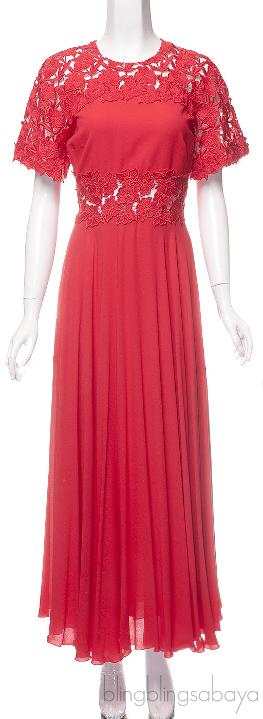 Red Floral Lace Dress