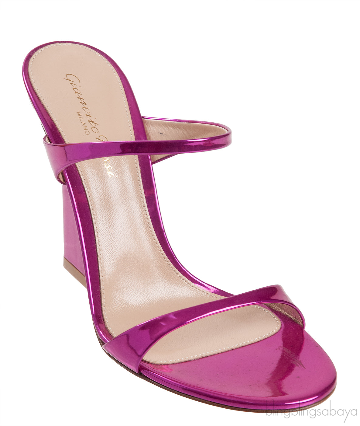 Gianvito Rossi Aura Metallic Pink Two Strap Mules