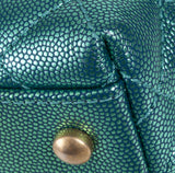 Metallic Green Quilted Caviar Leather Small Coco Top Handle Bag