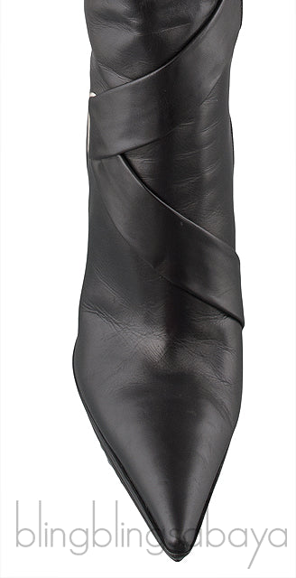 Black Leather Pointed Toe Boots