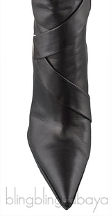 Black Leather Pointed Toe Boots