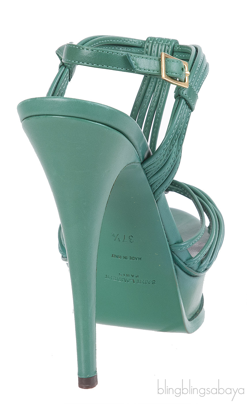 Yves Saint Laurent Green Strappy Slingback Sandals