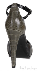 H Initial Black Bicolor Crocodile Heels