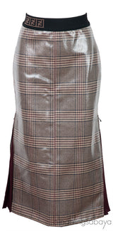 Glazed Prince Of Wales Plaid Midi Skirt