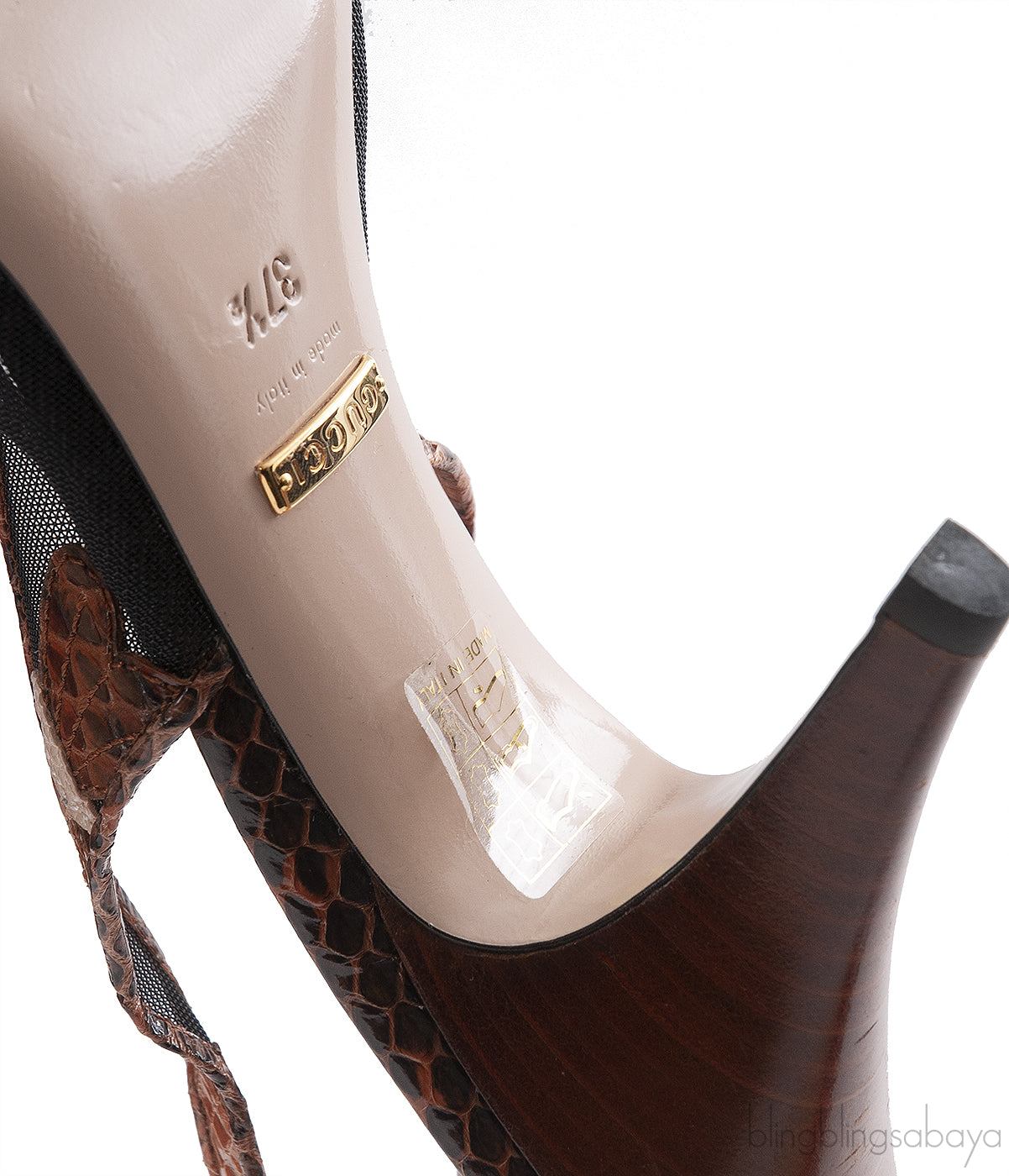 Gucci Malaga Kid Elaphe Lizard Butterflies Mid-Heel Slingback