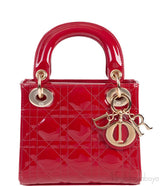 Christian Dior Lady Dior Mini Red Patent Quilted Leather GHW