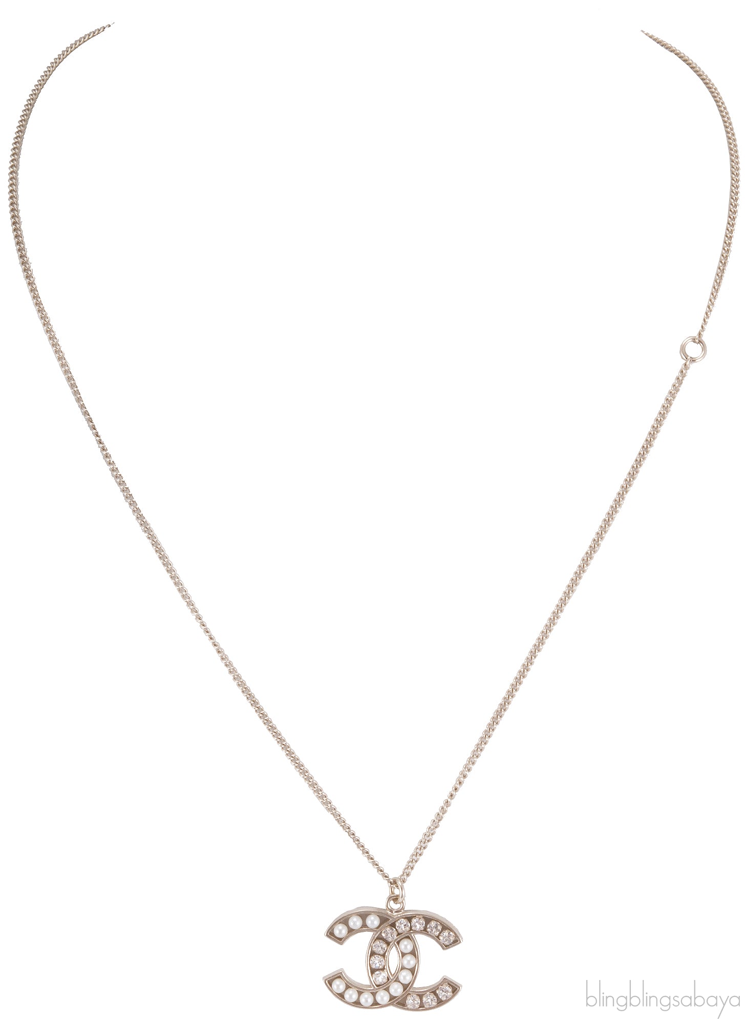 Crystal Pearl CC Pendant Necklace
