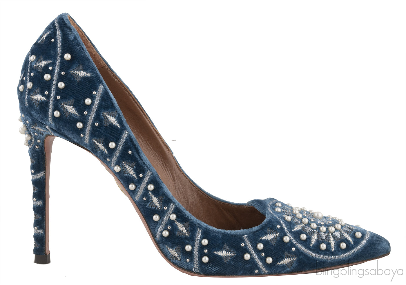 Pearl Embroidered Velvet Heels