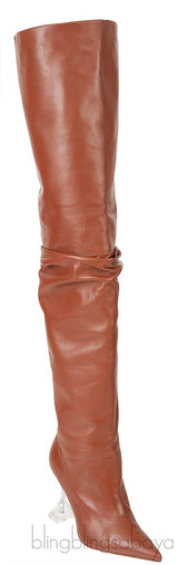 Brown Thigh-high Leather Boots