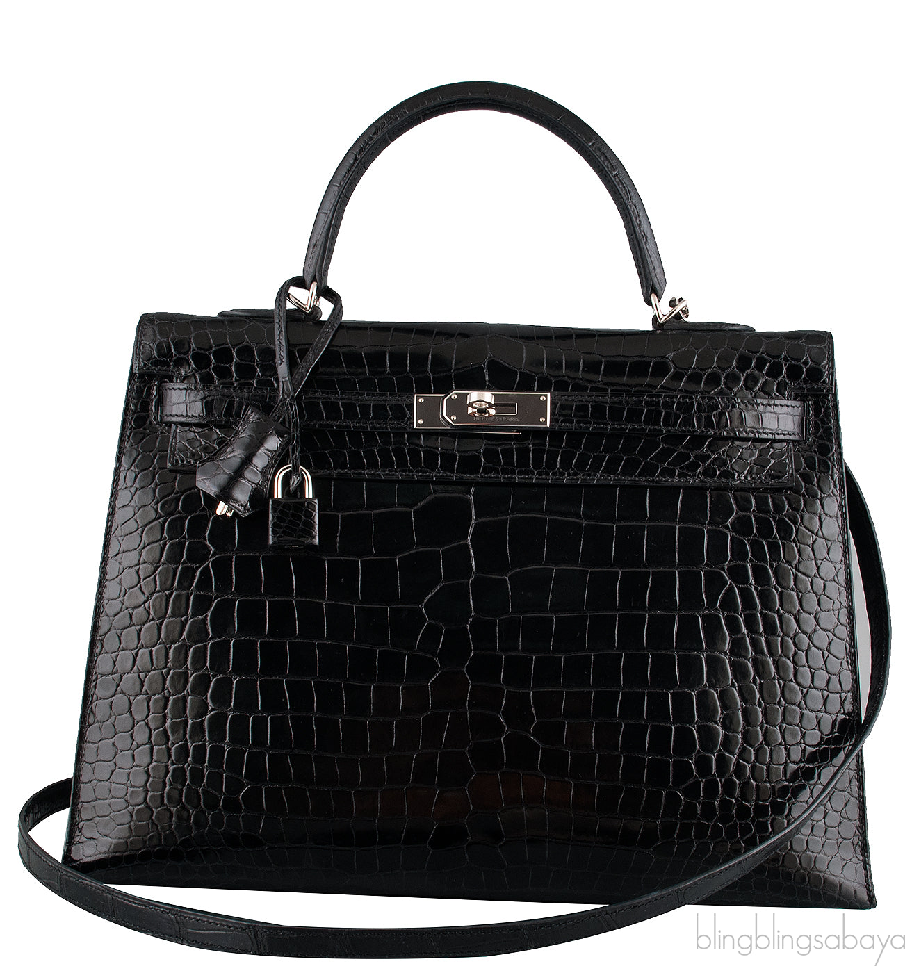 Kelly 35 Black Croc Sellier PHW