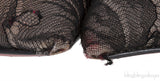 Christian Louboutin Black Floral Lace Gold Trim Slingback Heels