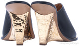 Hammered Gold Tone Wedge Mule