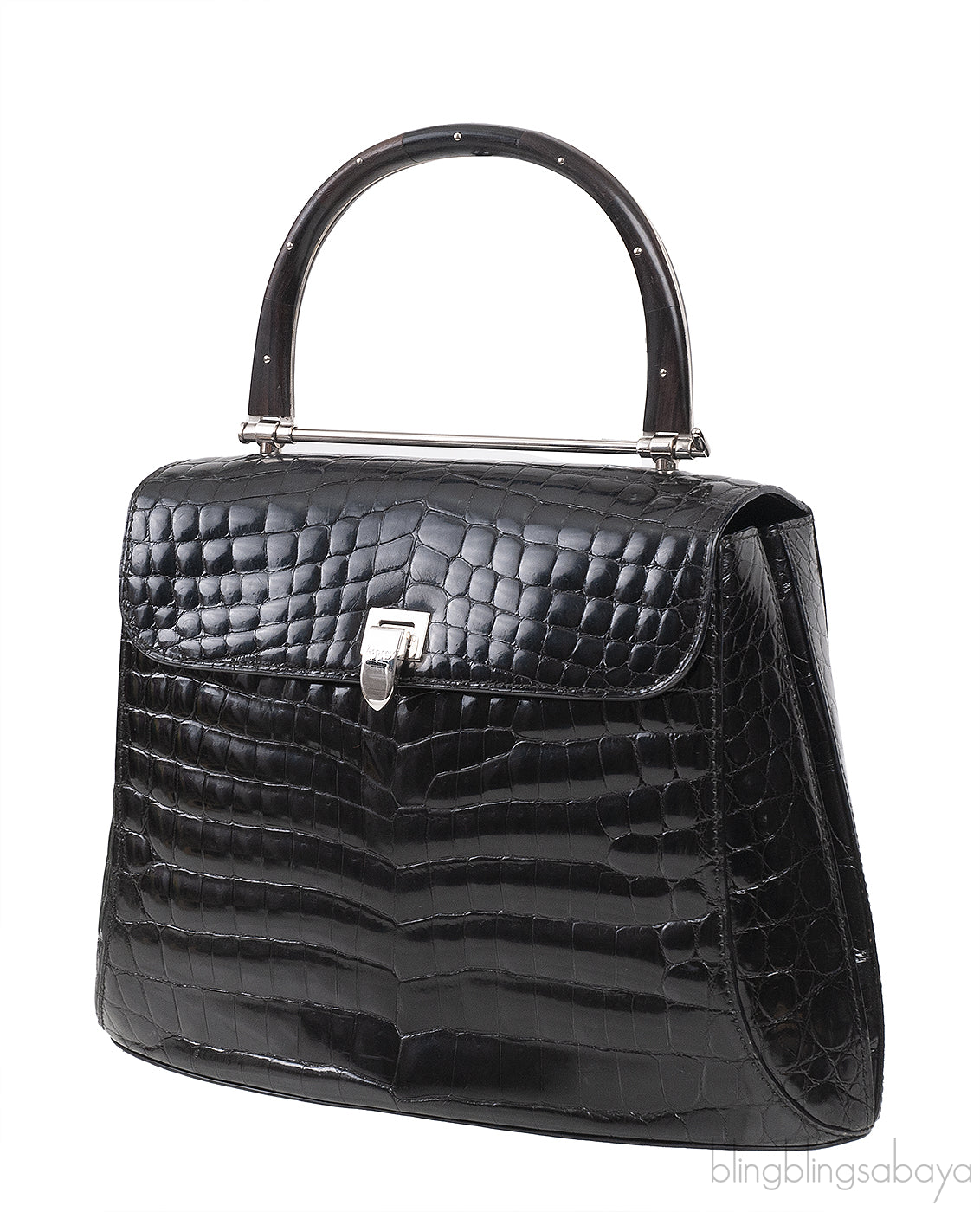 Black Crocodile Top Handle Bag