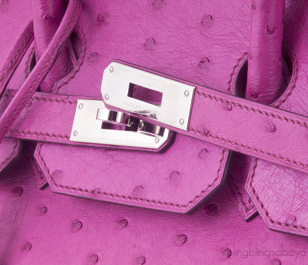 Birkin 35 Ostrich Fuchsia Pink PHW