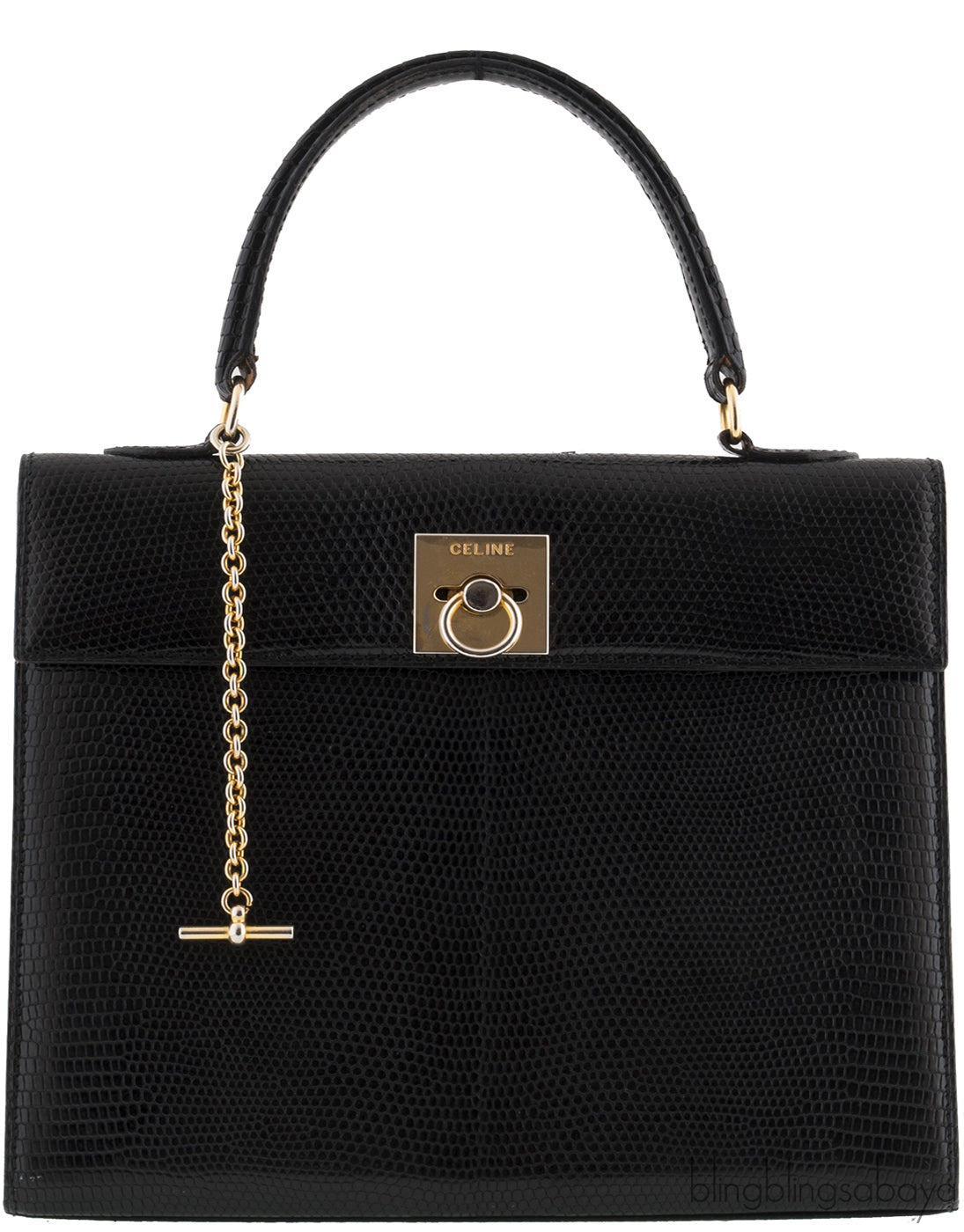 Vintage Black Lizard Top Handle Bag