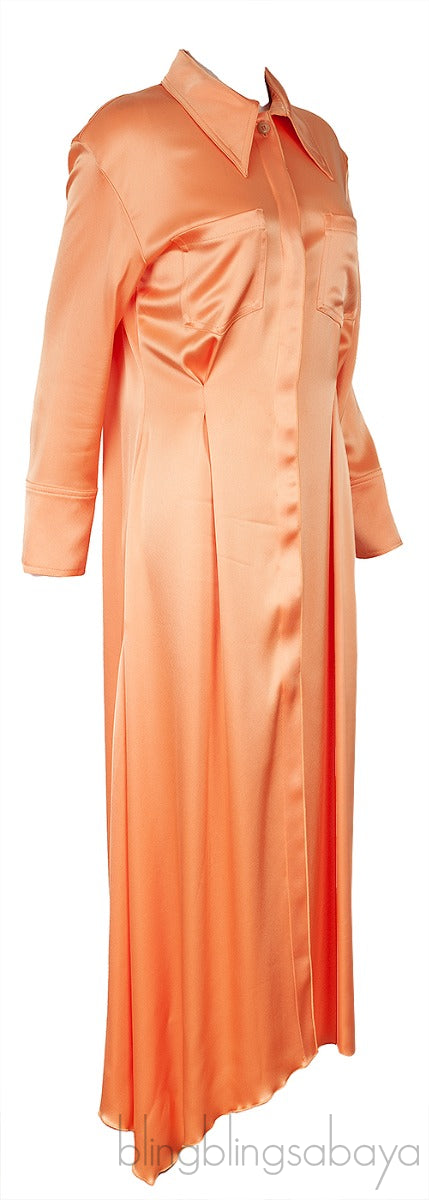 Mamo Asymmetric Satin Midi Shirt Dress