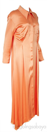 Mamo Asymmetric Satin Midi Shirt Dress
