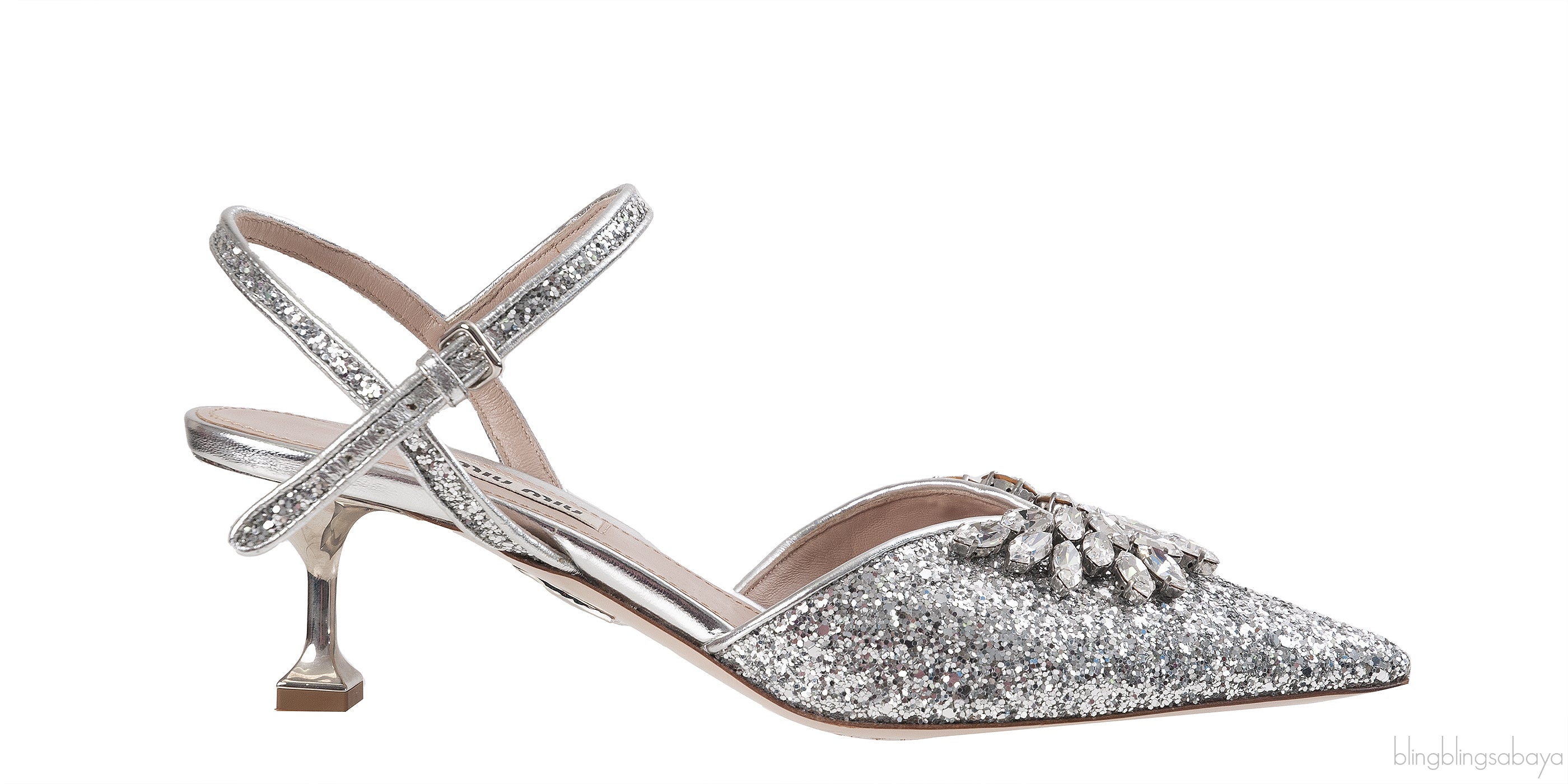 Miu Miu Brooch Silver Glitter Pump