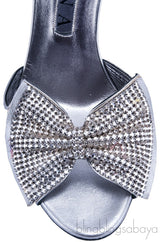 Silver Leather Bow Crystal Sandals